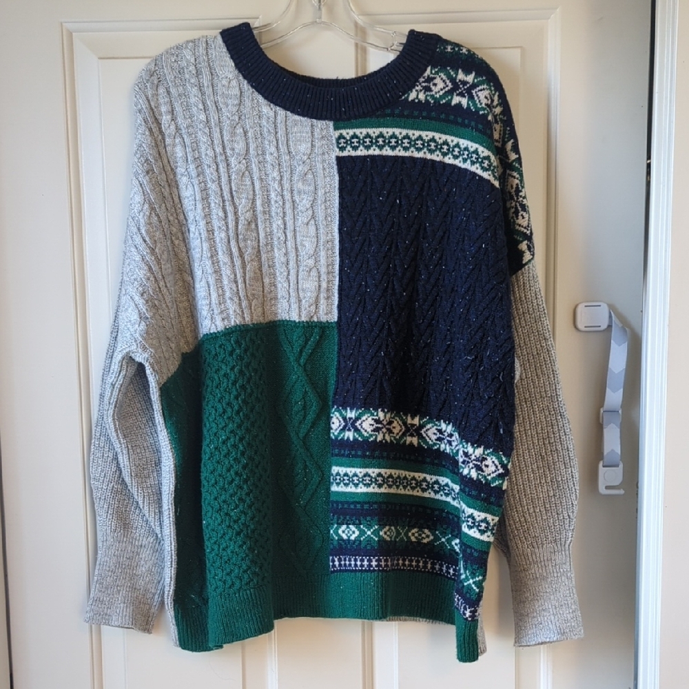 Lands' End Multicolor Patchwork Sweater - image 1